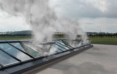 Continuous rooflights with smoke and heat exhaust ventilation system.